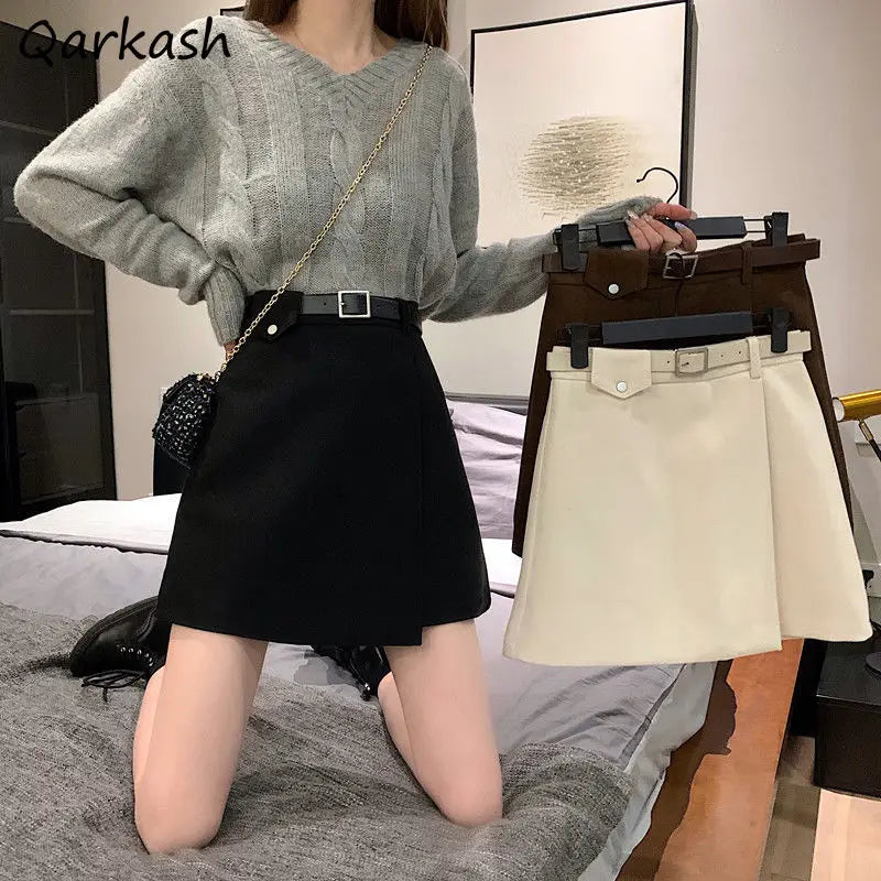 Mini Skirts Women Simple Fashion Solid All-match Temperament Feminine Spring Elegant Daily Ins Retro Casual Basic Bottom Empire
